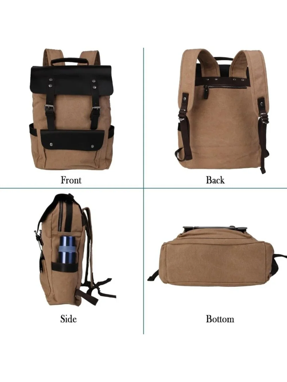 Vintage Canvas & Leather Backpack, 16